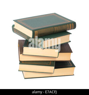 Pile of thick books on a white background. It is isolated, the worker of paths is present. Stock Photo