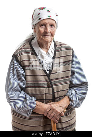 Portrait of a smiling senior woman looking at the camera. Over white background. Stock Photo
