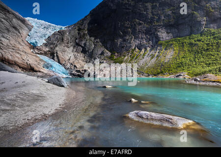 Briksdalsbreen Glacier tongue with a glacial lake, Briksdal valley, Stryn, Sogn og Fjordane, Norway Stock Photo