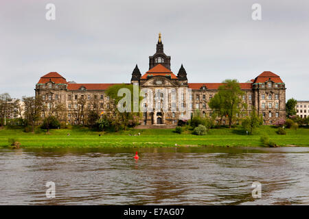 Sächsische Staatskanzlei or Saxon State Chancellery, the Elbe river in the foreground, Dresden, Saxony, Germany Stock Photo