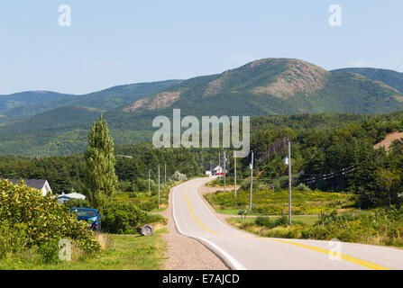 Road and mountains in Pleasant Bay - Cape Breton Stock Photo