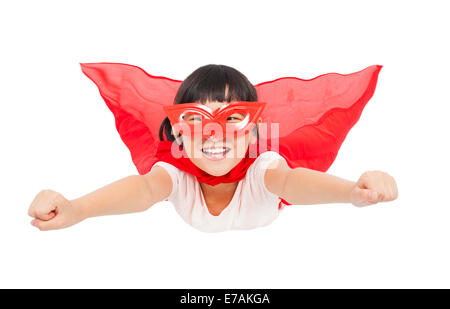 superhero kid flying isolated on white background Stock Photo