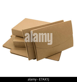 Brown paper boxes and envelopes on a white background. Isolated on a white background. Stock Photo