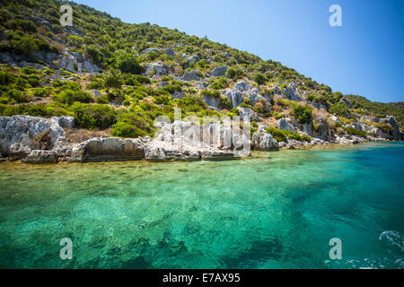 Sunken Lycian city on the Kekova island, Antalya province, Turkey Stock Photo