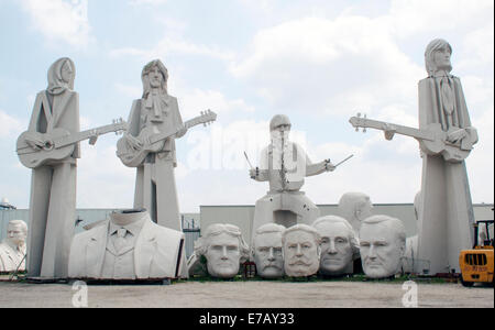 Giant sculpture of the Beatles and Presidents heads in Houston Texas Stock Photo