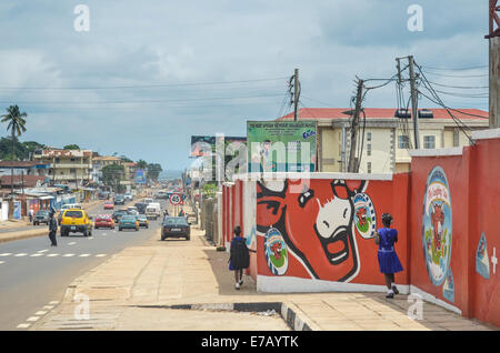 Streets of Freetown, the capital city of Sierra Leone, Africa Stock Photo