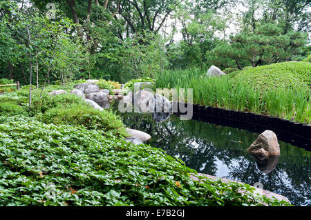 Japanese memorial garden at conservatory in Saint Paul Minnesota Stock Photo