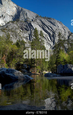 North west face of Half Dome, reflected in Mirror Lake, Yosemite National Park, California, USA Stock Photo