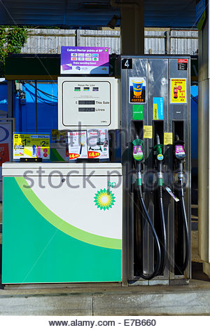 Petrol pumps at BP filling station showing diesel, unleaded fuel Stock ...