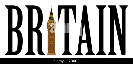 The London landmark the Big Ben Clocktower isolated on a white background as the letter i in Britain Stock Photo