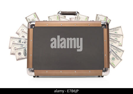 Studio shot of a briefcase full of cash isolated on white background Stock Photo