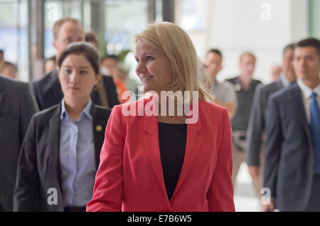 Beijing, China. 11th Sep, 2014. The Danish Prime Minister Helle Thorning-Schmidt visiting Sina Media Corporation where she was taking questions from Chinese netizens online through Weibo. © Time-Snaps Stock Photo