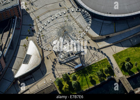 A close up aerial view of the Liverpool Echo Wheel. Stock Photo