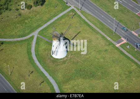 An aerial view of Little Marton Mill on the outskirts of Blackpool, Lancashire, UK. Stock Photo