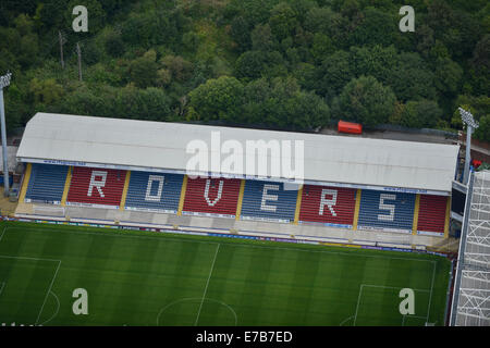 A close up aerial view of the Riverside Stand at Ewood Park, home of Blackburn Rovers Stock Photo