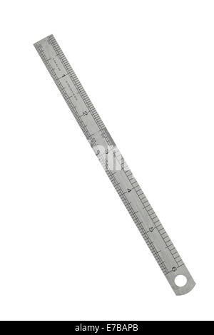 Stainless steel ruler on a white background Stock Photo