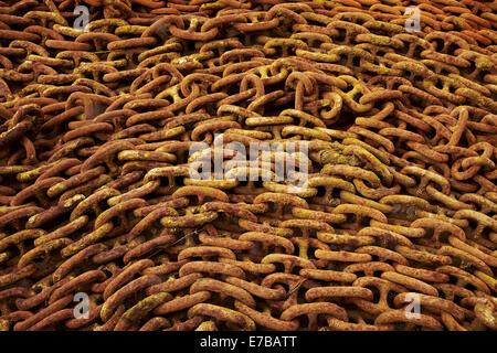 Rusty anchor chain background. Stock Photo