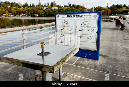 How to fillet sign on a fishing pier Stock Photo