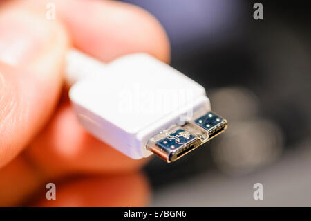 A USB3 connector plug used on new smartphones and cameras Stock Photo