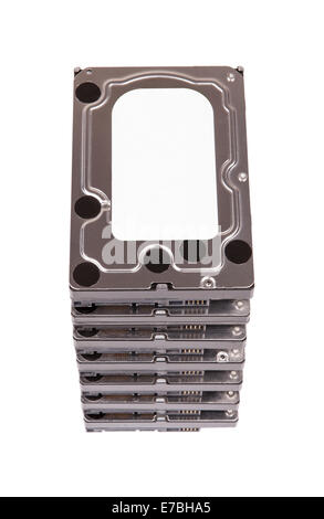 Stack of hard drives on a white background Stock Photo