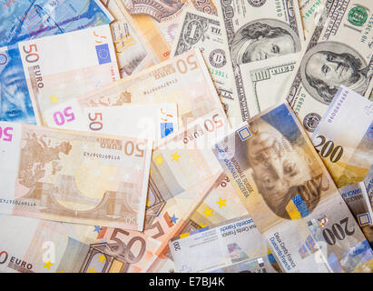 Money currency exchange euro dollar swiss franc polish zloty Stock Photo