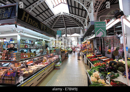 Indoor market stalls, sale of fruits and vegetables, Mercado Central, Central market, Valencia City, Spain, Europe. Stock Photo