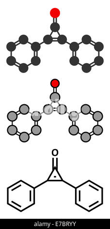 Diphencyprone (diphenylcyclopropenone) alopecia treatment drug molecule. Conventional skeletal formula and stylized representati Stock Photo