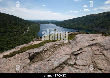 View of Bubble Pond after hiking up to Bubble Rock in Acadia National Park, Maine, Stock Photo