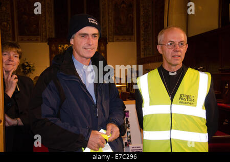 Kingswood, Bristol, UK. 13th Sep, 2014. Archbishop of Canterbury, Justin Welby, joins street pastors in Kingswood, Bristol, UK, September 12th 2014. Credit:  sophie merlo/Alamy Live News Stock Photo