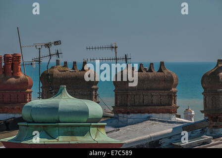 Chimney pots looking out to sea Stock Photo