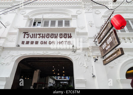 White facade of the On On Hotel building, now known as The Memory at On On Hotel, Phuket Town, Phuket Island, Thailand Stock Photo