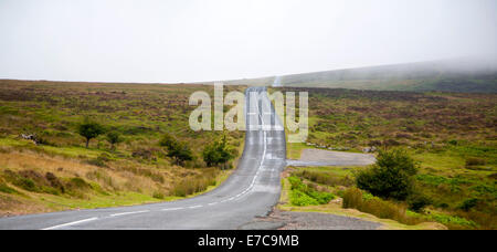 Empty road crossing moorland near Postbridge, Dartmoor national park, Devon, England Stock Photo