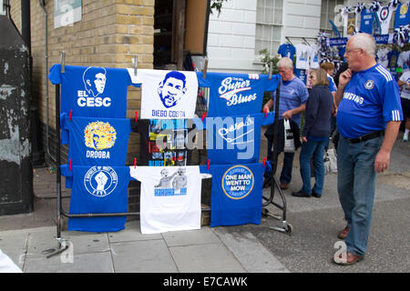 Stamford Bridge London, UK. 13th September 2014. Shirts on sale with printed football players being at the Premier league match between Chelsea and Swansea Credit:  amer ghazzal/Alamy Live News