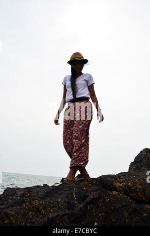 Thai women at Hat Chao Lao beach in Chanthaburi Thailand Stock Photo