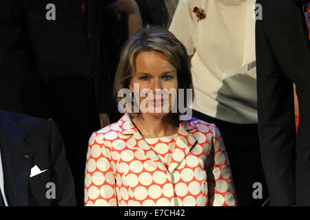 Brussels, Belgium. 13th September, 2014. BELGIUM, BRUSSELS : Queen Mathilde of Belgium pictured during the opening ceremony of the Special Olympics European Summer Games in Brussels, 20140913. The Special Olympics European Summer Games take place from 13 to 20 September 2014 Credit:  Yiannis Kourtoglou/ Alamy Live News Stock Photo