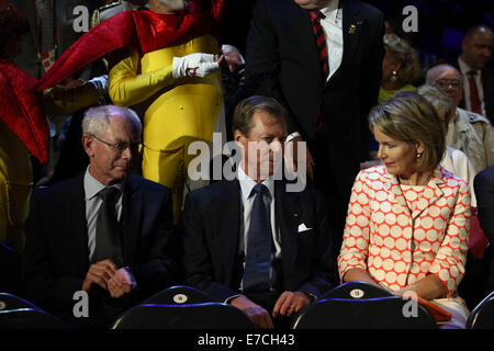 Brussels, Belgium. 13th September, 2014. Herman Van Rompuy, Grand Duke Henri of Luxembourg and Queen Mathilde of Belgium pictured during the opening ceremony of the Special Olympics European Summer Games in Brussels Credit:  Yiannis Kourtoglou/ Alamy Live News Stock Photo