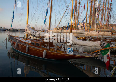 Imperia, Italy. 14th September 2014. The 1951 yawl 'Aleph' in Imperia harbor during Vele d'Epoca classic yachts challenge. Stock Photo