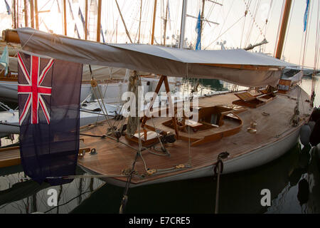 Imperia, Italy. 14th September 2014. A vintage yacht in Imperia harbor during Vele d'Epoca classic yachts challenge. Stock Photo