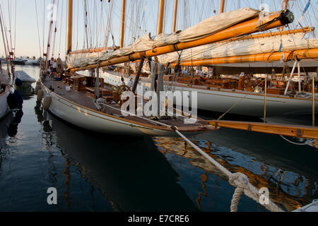 Imperia, Italy. 14th September 2014. A vintage yacht in Imperia harbor during Vele d'Epoca classic yachts challenge. Stock Photo