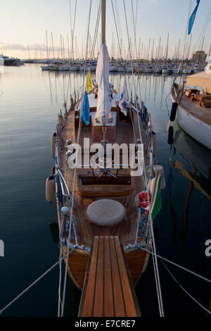 Imperia, Italy. 14th September 2014. A vintage yacht in Imperia harbor during Vele d'Epoca classic yachts challenge. Stock Photo