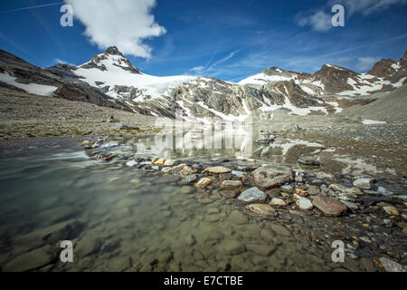 Granta Parey mountain and lake Goletta. Val di Rhêmes. Region Valle d'Aosta. Italian Alps. Europe. Stock Photo
