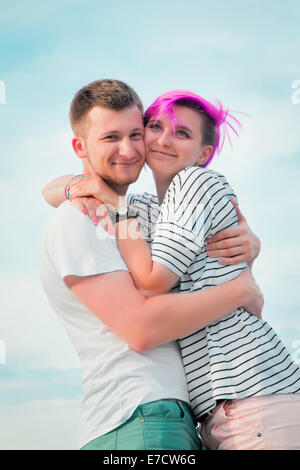 Young couple smile and hugging on the nature Stock Photo