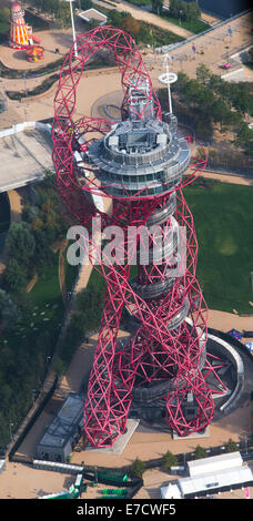 Arcelormittal Orbit sculpture at the Queen Elizabeth Olympic park designed by Sir Anish Kapoor and Cecil Belmond.Tallest sculptu Stock Photo