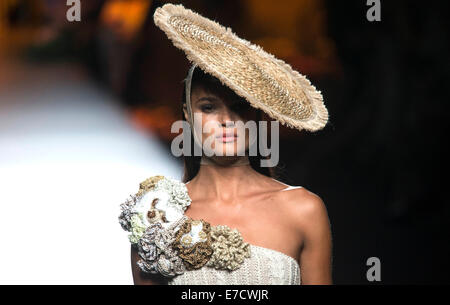 Models pose at the Francis Montesinos Fashion Show during the Fashion Week Madrid, Summer/Spring 2015 in Madrid on 12 September 2015. Stock Photo