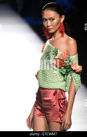 Models pose at the Francis Montesinos Fashion Show during the Fashion Week Madrid, Summer/Spring 2015 in Madrid on 12 September 2015. Stock Photo