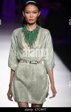 Models pose at the Francis Montesinos Fashion Show during the Fashion Week Madrid, Summer/Spring 2015 in Madrid on 12 September 2015. Stock Photo