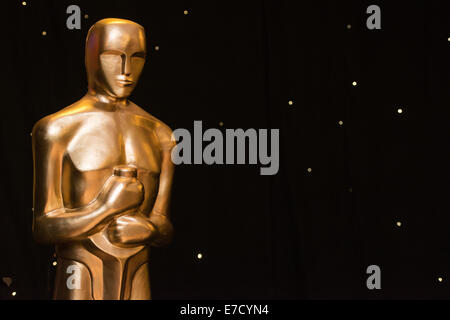 A statue with the likeness of the Oscar / Academy Award statuette at a Hollywood-themed event. Stock Photo