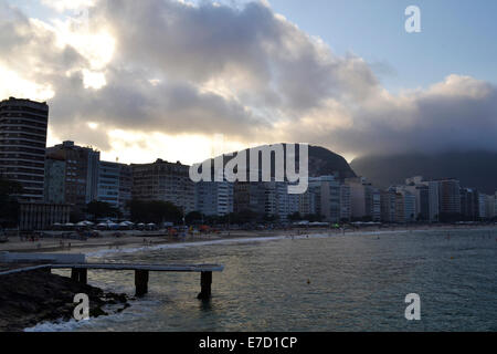 Copacabana beach at dusk, Rio de Janeiro - Brazil Stock Photo
