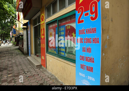 Propaganda posters celebrating Independence Day in Hanoi, Vietnam. Stock Photo