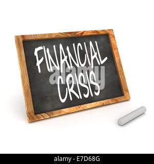 A Colourful 3d Rendered Illustration of a Blackboard Showing Financial Crisis Stock Photo
